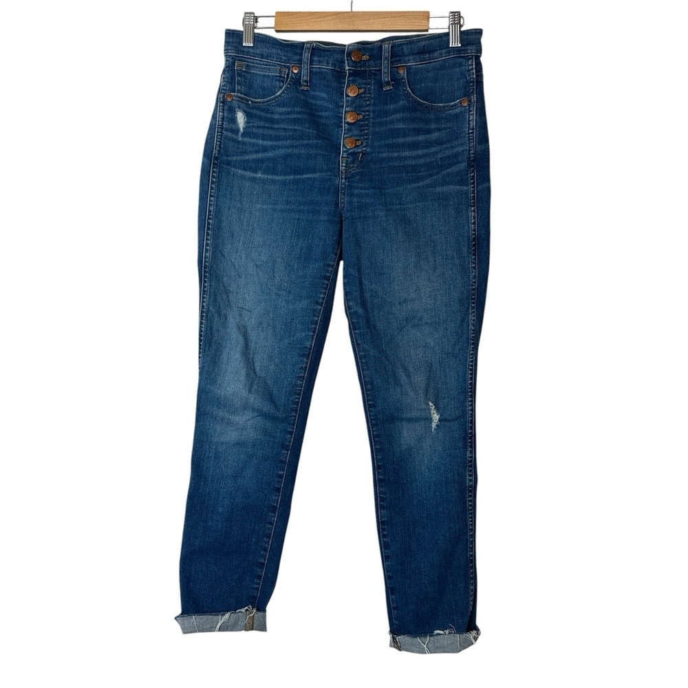 Madewell Women's Blue Denim Button Fly 10" High Rise Skinny Crop Jeans Size 27